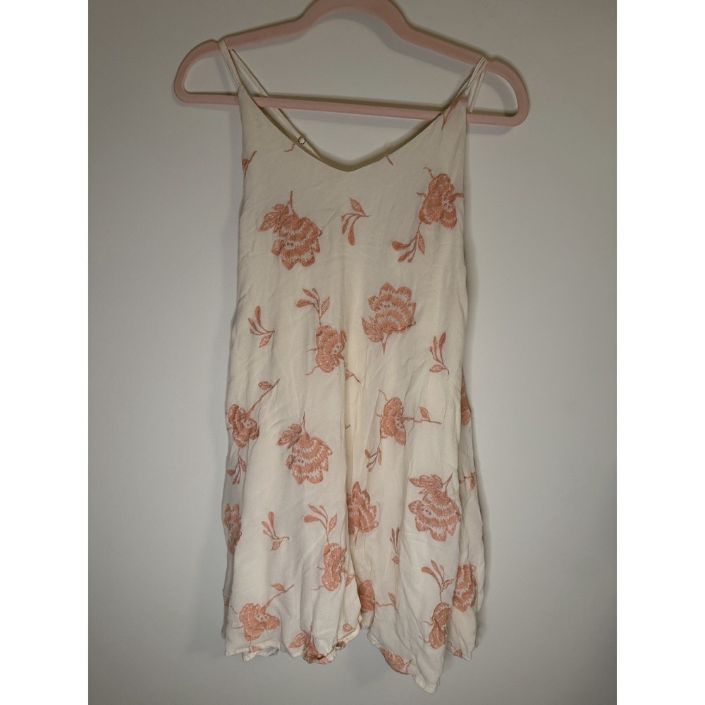 Lush Embroidered Floral Shift Mini Dress Cream Peach Coral Size Large